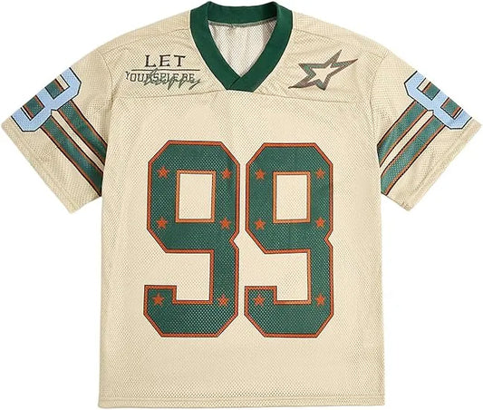 Oversized Y2K Herren T-Shirt mit V-Ausschnitt & Print – Sommer Essential